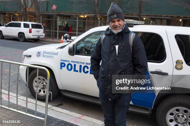 New Sanctuary movement activist Ravi Ragbir joins a weekly protest march against immigrant deportations on February 8, 2018 outside of immigration...
