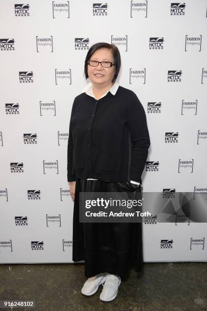 Annette Tan, Fashion Designer for Anveglosa, poses backstage for Fashion Hong Kong during New York Fashion Week: The Shows at Industria Studios on...