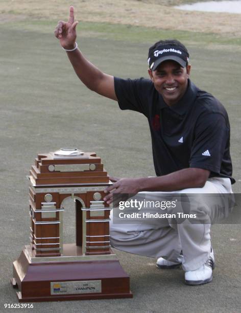 Indian golfer Shiv Shankar Prasad Chawrasia, after winning the Indian Masters European Tour golf tournament in New Delhi.