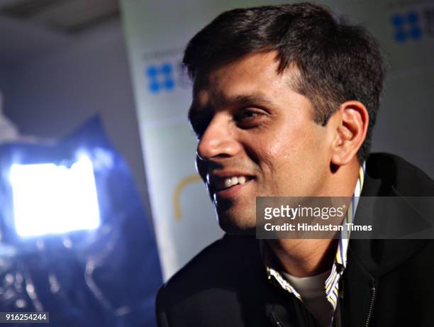 Indian cricketer Rahul Dravid at a press meet for announcing the winners of 'Nat Geo Junior Hunt Contest' at the British council, in New Delhi.