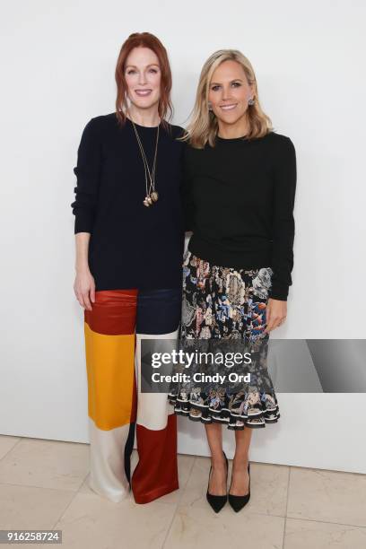 Julianne Moore and Tory Burch attend the Tory Burch Fall Winter 2018 Fashion Show during New York Fashion Week at Bridge Market on February 9, 2018...