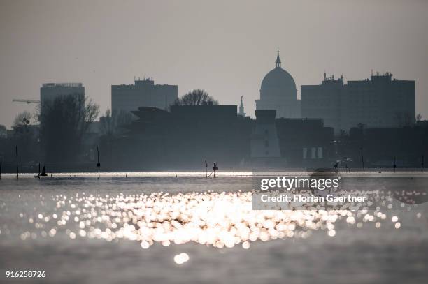 The cityscape of Potsdam is pictured in the background of the Havel river on February 09, 2018 in Berlin, Germany.