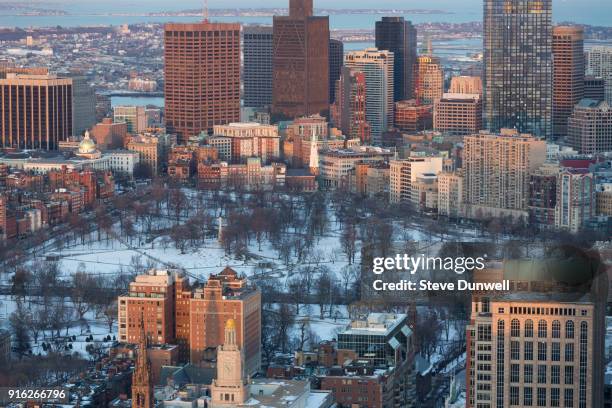 boston common winter view from prudential - boston winter stock pictures, royalty-free photos & images