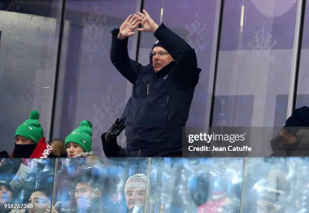 Prince Albert II of Monaco salutes the athletes of Luxembourg during the Opening Ceremony of the PyeongChang 2018 Winter Olympic Games at PyeongChang...