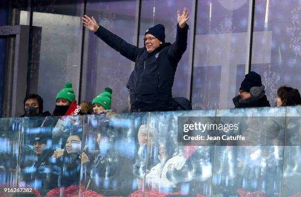 Prince Albert II of Monaco salutes the athletes of Luxembourg during the Opening Ceremony of the PyeongChang 2018 Winter Olympic Games at PyeongChang...