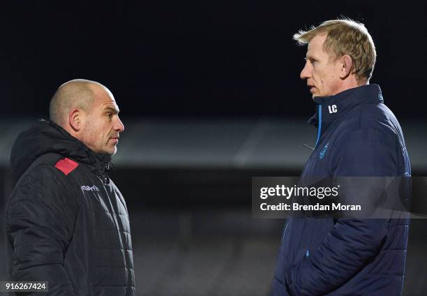 Edinburgh , United Kingdom - 9 February 2018; Edinburgh head coach Richard Cockerill, left, with Leinster head coach Leo Cullen prior to the Guinness...