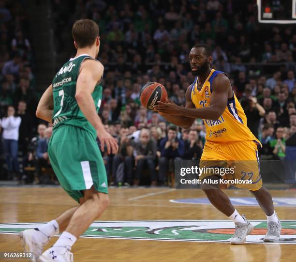 Charles Jenkins, #22 of Khimki Moscow Region in action during the 2017/2018 Turkish Airlines EuroLeague Regular Season Round 22 game between Zalgiris...