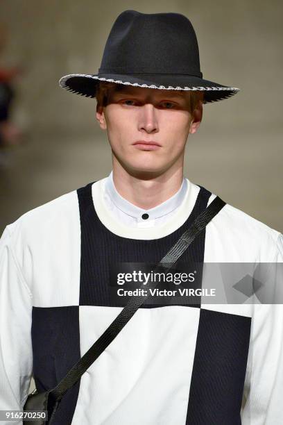 Model walks the runway at the Carlos Campos Fall/Winter 2018-2019 fashion show during New York Fashion Week Mens' on February 6, 2018 in New York...