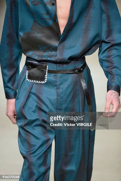 Model walks the runway at the Carlos Campos Fall/Winter 2018-2019 fashion show during New York Fashion Week Mens' on February 6, 2018 in New York...