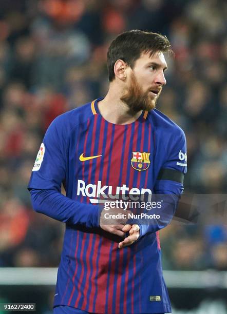 Leo Messi of FC Barcelona during the spanish Copa del Rey semi-final, second leg match between Valencia CF and FC Barcelona at Mestalla Stadium, on...