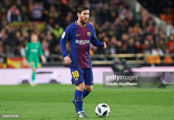 Leo Messi of FC Barcelona during the spanish Copa del Rey semi-final, second leg match between Valencia CF and FC Barcelona at Mestalla Stadium, on...