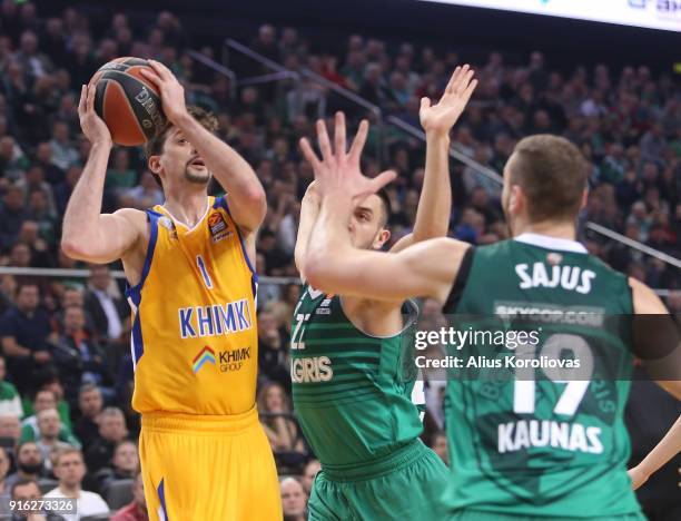 Alexey Shved, #1 of Khimki Moscow Region in action during the 2017/2018 Turkish Airlines EuroLeague Regular Season Round 22 game between Zalgiris...