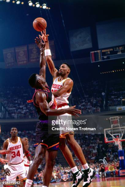 Robert Horry of the Houston Rockets shoots during Game Three of the Second Round of the 1995 NBA Playoffs played on May 13, 1995 at the Summit in...