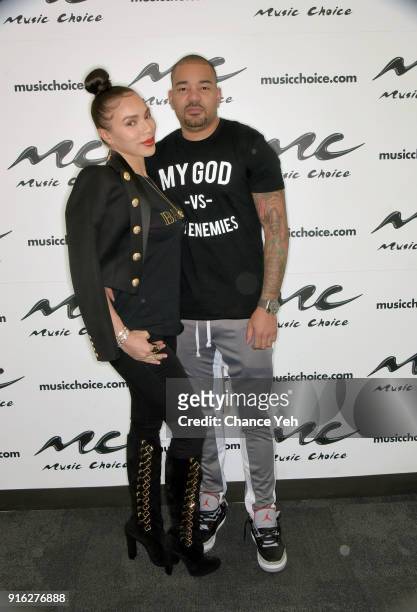 Gia Casey and DJ Envy visit Music Choice on February 9, 2018 in New York City.