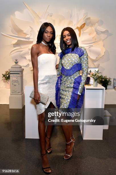 Model/actor Afiya Bennett and model Sharam Diniz visit the Papyrus Café during IMG NYFW: The Shows at Spring Studios on February 9, 2018 in New York...