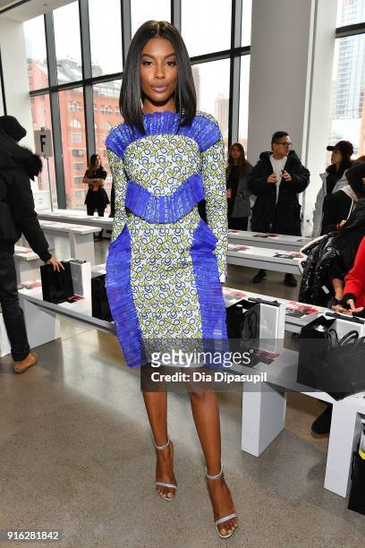 Model Sharam Diniz attends the Bibhu Mohapatra front row during New York Fashion Week: The Shows at Gallery II at Spring Studios on February 9, 2018...