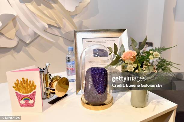 Judith Leiber Couture Airstream hand bag in Plum on display during IMG NYFW: The Shows at Spring Studios on February 9, 2018 in New York City.