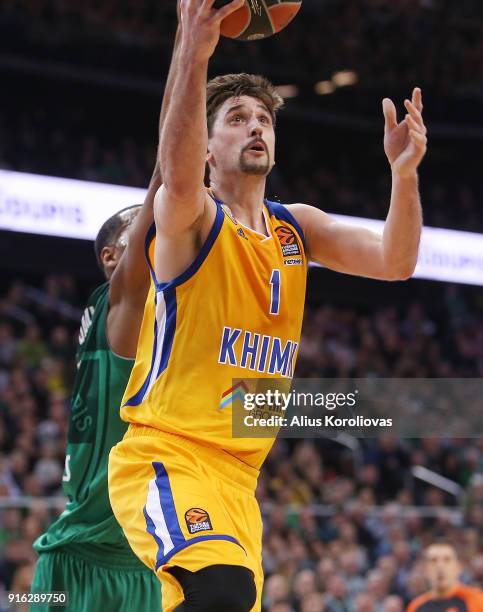 Alexey Shved, #1 of Khimki Moscow Region in action during the 2017/2018 Turkish Airlines EuroLeague Regular Season Round 22 game between Zalgiris...