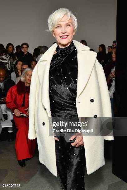 Model Maye Musk attends the Jason Wu front row during New York Fashion Week: The Shows at Gallery I at Spring Studios on February 9, 2018 in New York...