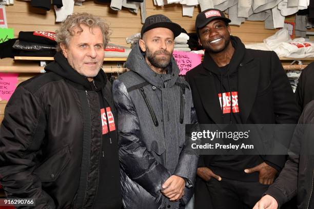 Renzo Rosso Stefano Rosso and Gucci Mane attend Diesel's opening of a real knock-off store on Canal Street during NY Fashion Week on February 9, 2018...