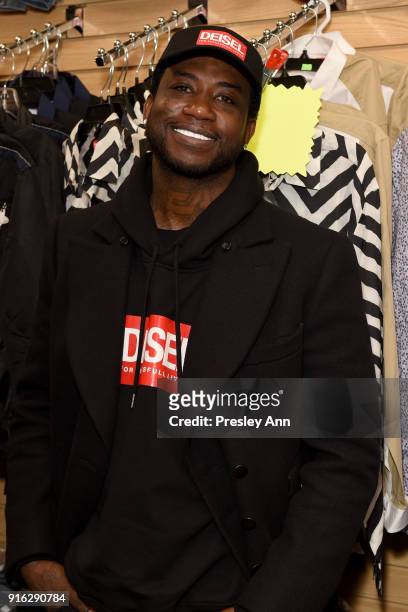 Recording aritst Gucci Mane attends Diesel's opening of a real knock-off store on Canal Street during NY Fashion Week on February 9, 2018 in New York...