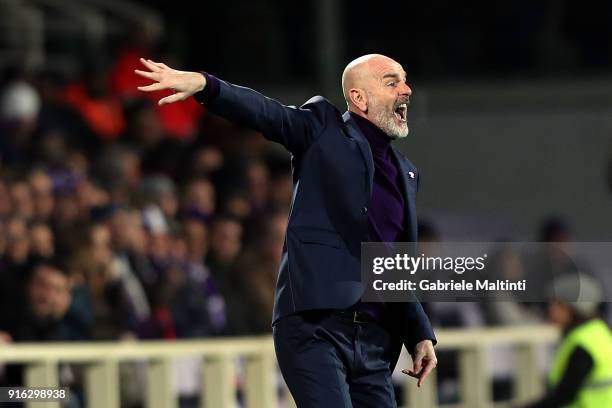 Stefano Pioli manager of AFC Fiorentina gestures during the serie A match between ACF Fiorentina and Juventus at Stadio Artemio Franchi on February...