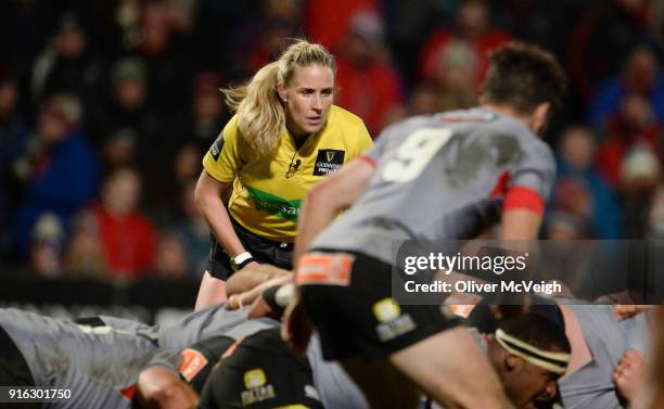 Belfast , United Kingdom - 9 February 2018; Referee Joy Neville during the Guinness PRO14 Round 14 match between Ulster and Southern Kings at...