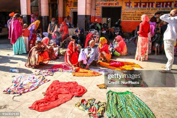 People dry their clothes after take holy bath in Ganga river at Har ki Pauri in Haridwar, Uttrakhand, India on 8th Feb ,2018.According to hindu...