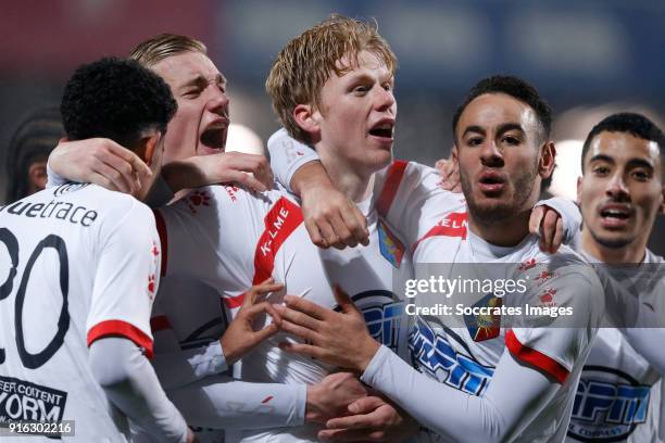 Jerdy Schouten of Telstar celebrates 3-3 with Joakim Balmy of Telstar, Jasper van Heertum of Telstar, Oussama Zamouri of Telstar, Anass Najah of...