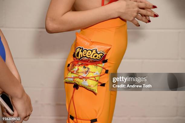 Model poses backstage for Chromat AW18 during New York Fashion Week at Industria Studios on February 9, 2018 in New York City.