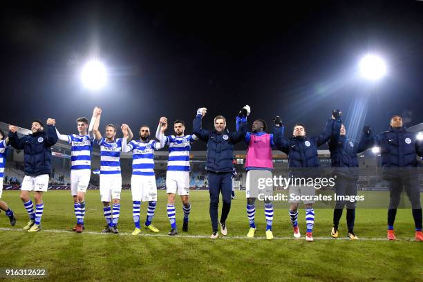 Players of De Graafschap celebrates the victory during the Dutch Jupiler League match between De Graafschap v FC Volendam at the De Vijverberg on...