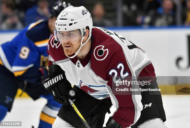 Colorado Avalanche center Colin Wilson during a NHL game between the Colorado Avalanche and the St. Louis Blues on February 08 at Scottrade Center,...