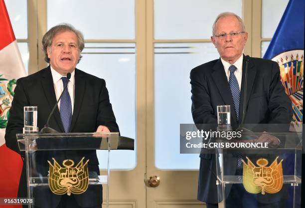 The Secretary General of the Organization of American States , Luis Almagro , delivers a joint press conference with Peruvian President Pedro Pablo...