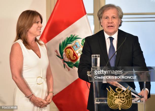 The Secretary General of the Organization of American States , Luis Almagro , delivers a joint statement to the press with Perus President Pedro...