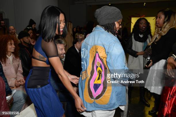Actor Keke Palmer and Whoopi Goldberg attend the Chromat AW18 front row during New York Fashion Week at Industria Studios on February 9, 2018 in New...