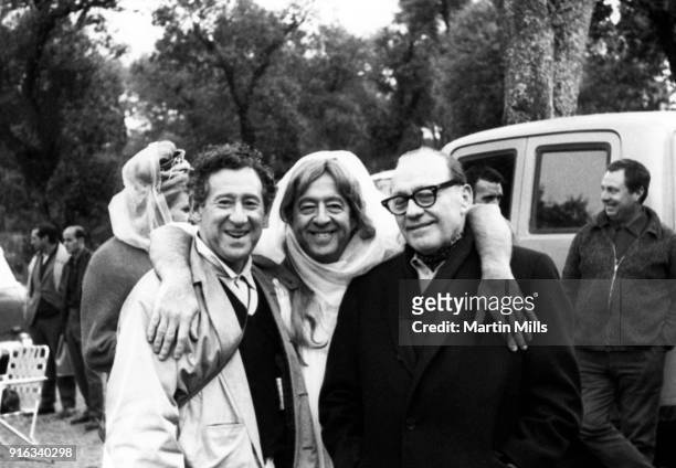 Actors Jack Gilford , Phil Silvers and Jack Benny pose for a portrait behind the scenes on the set of "A Funny Thing Happened on the way to the...
