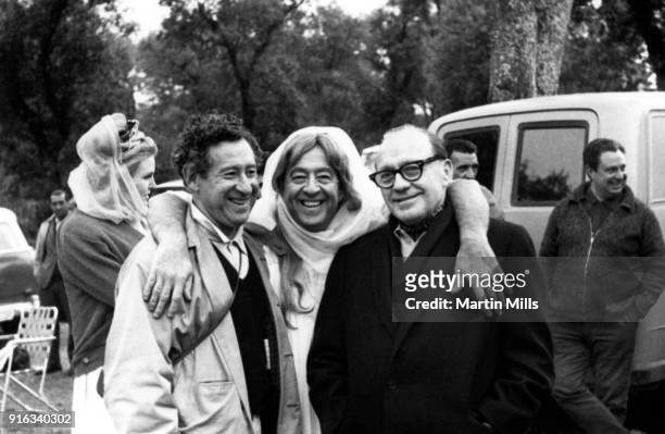 Actors Jack Gilford , Phil Silvers and Jack Benny pose for a portrait behind the scenes on the set of "A Funny Thing Happened on the way to the...