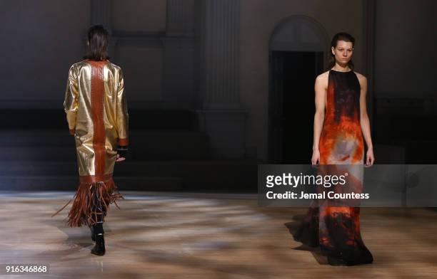 Model walks the runway wearing Linder during New York Fashion Week at St. Marks Church on February 9, 2018 in New York City.