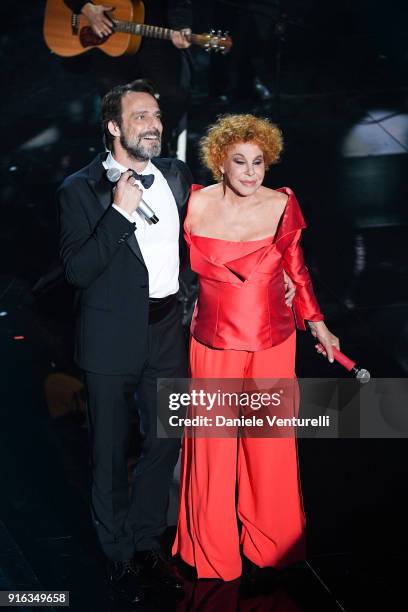 Alessandro Preziosi and Ornella Vanoni attend the fourth night of the 68. Sanremo Music Festival on February 9, 2018 in Sanremo, Italy.
