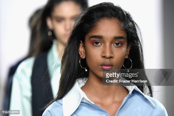 Models walk the runway for Matthew Adams Dolan during New York Fashion Week presented by Made at Gallery II at Spring Studios on February 9, 2018 in...