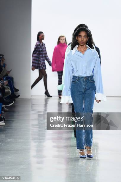 Models walk the runway for Matthew Adams Dolan during New York Fashion Week presented by Made at Gallery II at Spring Studios on February 9, 2018 in...