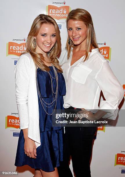 Emily Osment and Lo Bosworth attend the National Read For The Record Day's press conference at the Los Angeles Public Library on October 8, 2009 in...