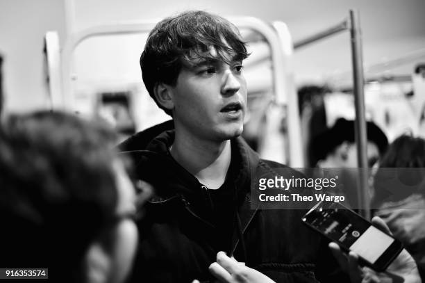 Designer Matthew Adams Dolan gives an interview backstage for Matthew Adams Dolan during New York Fashion Week presented by Made at Gallery II at...