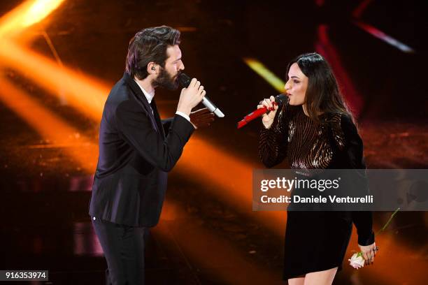 Giovanni CaccamoÊand Arisa attend the fourth night of the 68. Sanremo Music Festival on February 9, 2018 in Sanremo, Italy.