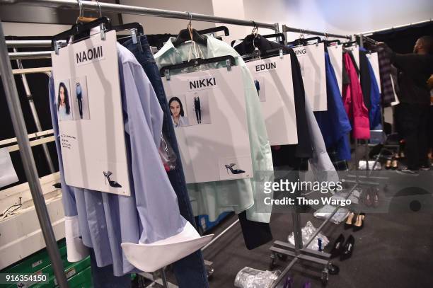 Looks backstage for Matthew Adams Dolan during New York Fashion Week presented by Made at Gallery II at Spring Studios on February 9, 2018 in New...