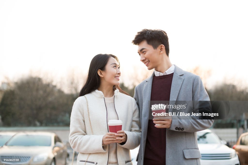 Cheerful young couple dating