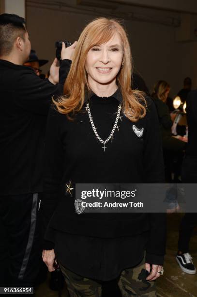 Designer Nicole Miller poses backstage for Nicole Miller during New York Fashion Week: The Shows at Industria Studios on February 9, 2018 in New York...