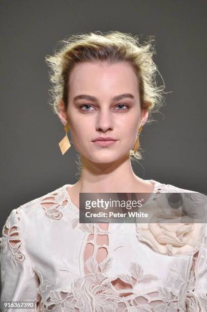 Maartje Verhoef walks the runway at Brock Collection Fashion Show during New York Fashion Week at Gallery II at Spring Studios on February 9, 2018 in...
