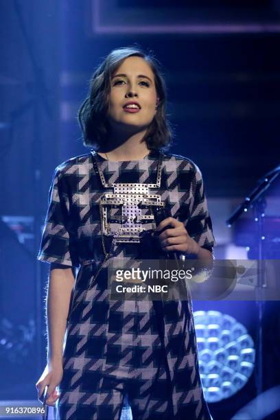 Episode 0820 -- Pictured: Musical Guest Alice Merton performs "No Roots" on February 9, 2018 --