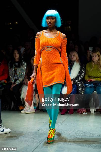 Jasmine Tookes walks the runway during the Jeremy Scott fashion show during New York Fashion Week: The Shows at Gallery I at Spring Studios on...